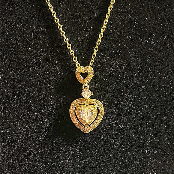 Gold Heart‎ and Cz Pendant Necklace